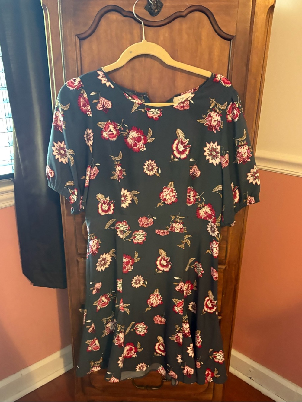 LOFT Women’s Floral Swing Dress in Dark Navy and Red